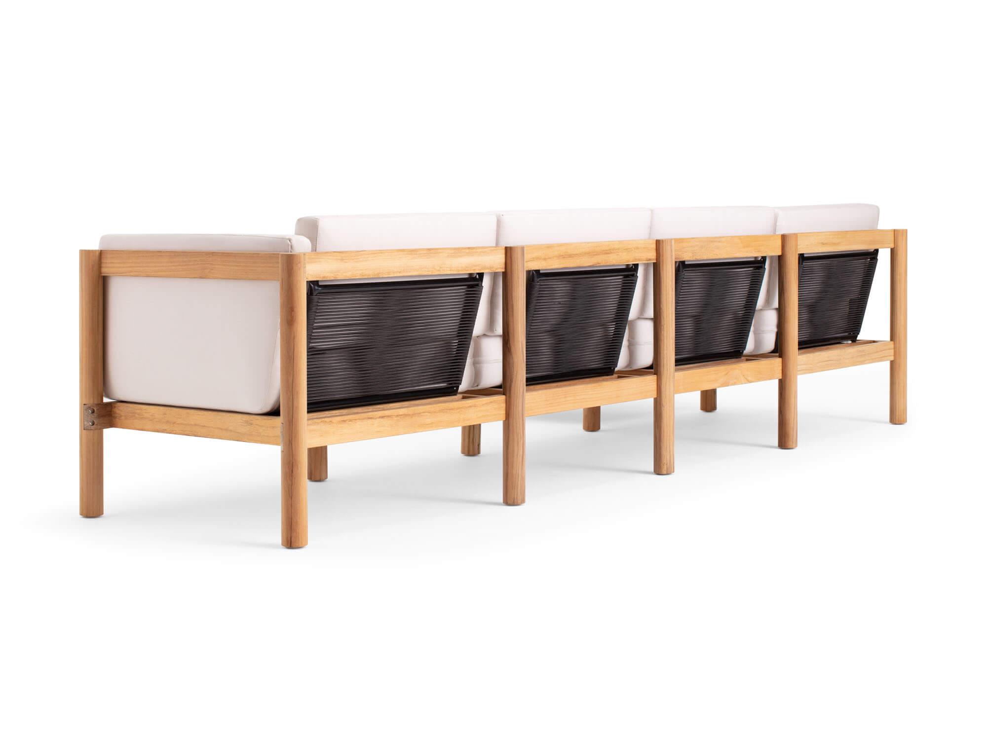 Back view of 6-piece outdoor sectional with white arm cushions